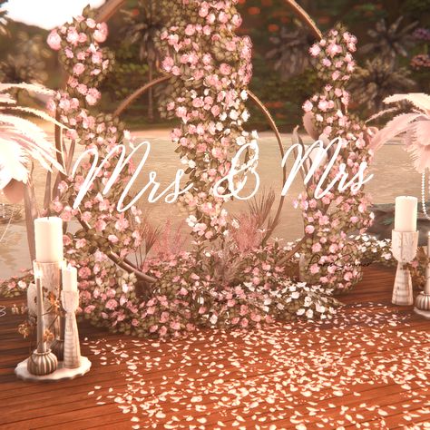 Mrs&Mrs neon light for wedding venues 11.8K Downloads | Build / Buy White Swatch, Bridal Balloons, Wedding Table Toppers, Black Simmer, Lotes The Sims 4, Black And White Wedding Theme, White Wedding Theme, Prom Decor, Wedding Furniture