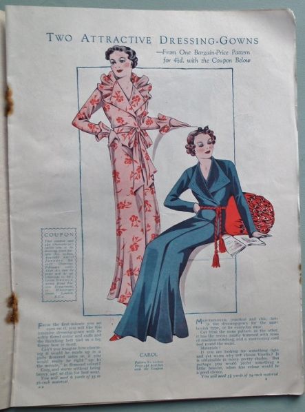 Burgundy Jacquard Dressing Gown | Dressing Gown Pattern, Vintage Dressing Gown, 1930's Fashion, Fashion Figure Drawing, Magnificent Mile, Sewing Magazines, Dressing Gowns, Knitting Magazine, Fashion Figures