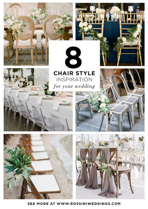 Choose your perfect chair to best compliment your wedding location and overall aesthetic - these are our eight favourite styles this season. Types Of Wedding Chairs, Event Chairs Types, Wedding Venue Chairs, Small Simple Wedding, Wedding Reception Chairs, Metal Patio Chairs, Wedding Farm, Weddings In Italy, River Retreat