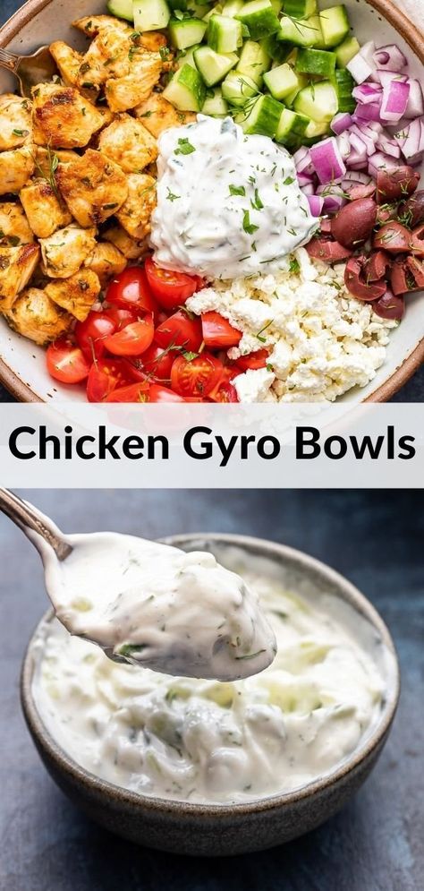 Chicken Gyro Bowl, Greek Sandwich, Gyro Bowl, Mediterranean Recipes Healthy, Chicken Gyro, Mediterranean Diet Recipes Dinners, Healthy Bowls Recipes, Easy Mediterranean Diet Recipes, Healthy Bowls