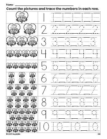 Free printable Valentine's Day valentine counting worksheet for preschool and pre-k with number tracing practice 1-10, PDF Frogs Preschool, Preschool Counting Worksheets, Counting Worksheet, Worksheet For Preschool, Tracing Practice, Counting Worksheets, Number Tracing, Preschool Valentines, Valentines Printables Free