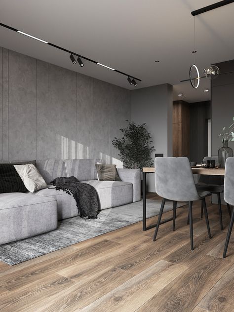 Modern Grey Living Room, Gray Living Room Design, Grey Interior Design, Living Room Design Decor, House Design Kitchen, Kitchen Room Design, Kitchen Furniture Design, Gray Interior, Living Room Grey