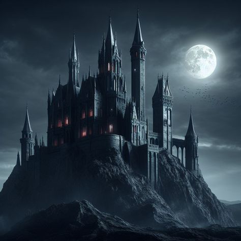 Dark castle at night Castle At Night Aesthetic, Black Palace Aesthetic, Dark Astethic House, Black Castle Aesthetic, Fantasy Castle Aesthetic Dark, Fantasy Castle Dark, Art Astethic, Dark Gothic Castle, Mission Aesthetic