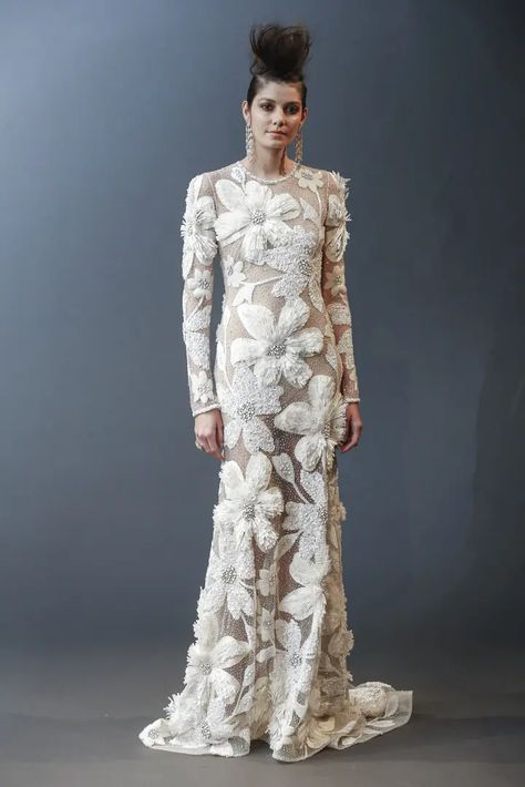 13 Floral Wedding Dresses for Brides Who Just Really Love Wildflowers Flower Embroidered Wedding Dress, Avant Garde Wedding Dress, Avant Garde Wedding, Unique Wedding Dresses Vintage, Wedding Dress Embroidery, Floral Wedding Dresses, Naeem Khan Bridal, Top Wedding Dress Designers, Magical Dress