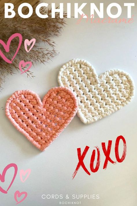 Craft a heartwarming touch with our fringeless heart-shaped macramé coaster pattern – a delightful addition to your DIY decor. Find the perfect macramé cord used in this video at www.Bochiknot.com. Macrame Hearts, Knot Guide, Coaster Tutorial, Valentine's Craft, Macrame Heart, Heart Coaster, Flowers Valentines, Unique Macrame, Macrame Designs