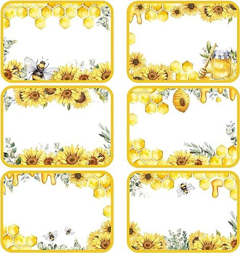 Amazon.com : Whaline 180Pcs Sunflower Bee Name Tags Stickers Summer Bee Name Tag Labels Watercolor Flowers Bumble Bee Honeycomb Blank Adhesive Tag Stickers for Teacher Student Back to School Party Decor, 6 Design : Office Products Sunflower And Bee Classroom Theme, Sunflower Name Tags, Bee Name Tags, Boox Palma, Bee Tags, Name Tag For School, Bee Themed Classroom, Honey Art, Bee Classroom