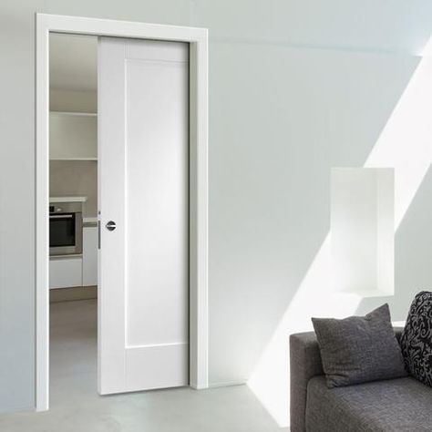 White Primed Pocket Doors – Page 7 Sliding Fire Door, Single Pocket Door, Sliding Pocket Door, Pocket Door Frame, Internal Sliding Doors, Dark Grey Kitchen, Sliding Pocket Doors, Fire Door, Door Fittings