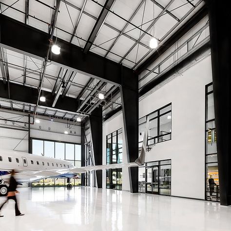 Hangar Homes, Hangar Design, Private Jet Travel, Wood Feature Wall, Airplane Hangar, Butterfly Roof, San Luis Obispo California, Private Aircraft, Square Windows