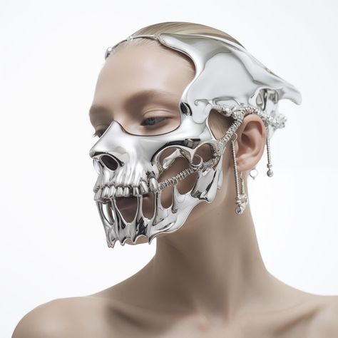 Quand les artistes utilisent l'intelligence artificielle pour créer Aesthetic Statues, Couture Face Mask, Aesthetic Statue, 3d Printing Fashion, Metal Mask, Textures Fashion, Headpiece Diy, Dark Artwork, Diy Jacket