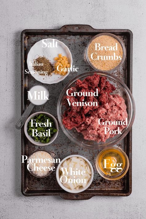 Homemade Ground 30 Minute Baked Ground Venison Meatballs - Midwest Nice Ground Venison And Pork Recipes, Ground Venison Recipes Meatballs, Ground Venison Meatballs, Ground Moose Meat Recipes, Deer Burger Recipes Ground, Ground Venison Recipes Easy, Deer Meatballs, Ground Deer Meat Recipes, Ground Deer Recipes