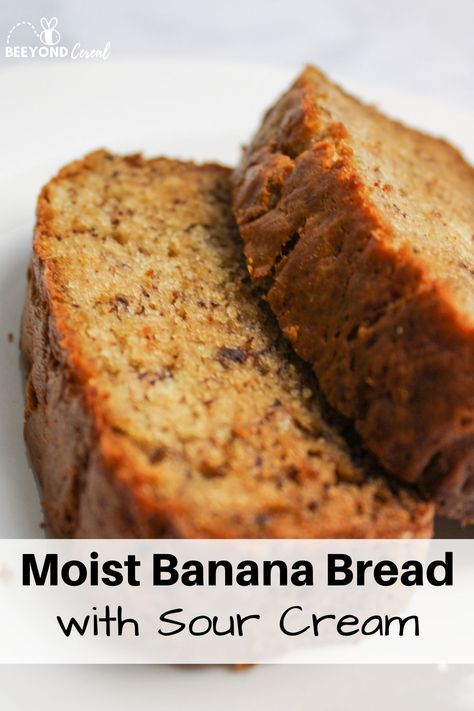 extra soft and moist banana bread made with sour cream. Its so tender and soft while not too sweet. It's the perfect ripe banana recipe and a one bowl recipe that makes life easy! Banana Nut Bread With Sour Cream Recipe, Sour Cream Banana Bread Moist, Banana Bread Made With Sour Cream, Moist Banana Bread With Sour Cream, Moist Banana Bread Sour Cream Recipe, Banana Bread With Sour Cream Recipe, Banana Bread Recipe 4 Bananas, Banana Bread Recipe With Sour Cream, Banana Bread Recipe Sour Cream