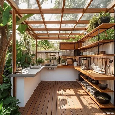 Dirty Kitchen Design, Rustic Outdoor Kitchen, Rustic Outdoor Kitchens, Island Lifestyle, Dirty Kitchen, Caribbean Vacation, Outdoor Kitchen Plans, Bamboo House, Vacation House