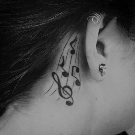 Music Heart Tattoo, Tattoo Behind The Ear, Jing Jang, Music Notes Tattoo, Side Neck Tattoo, Simple Arm Tattoos, Music Note Tattoo, Music Tattoo Designs, Note Tattoo