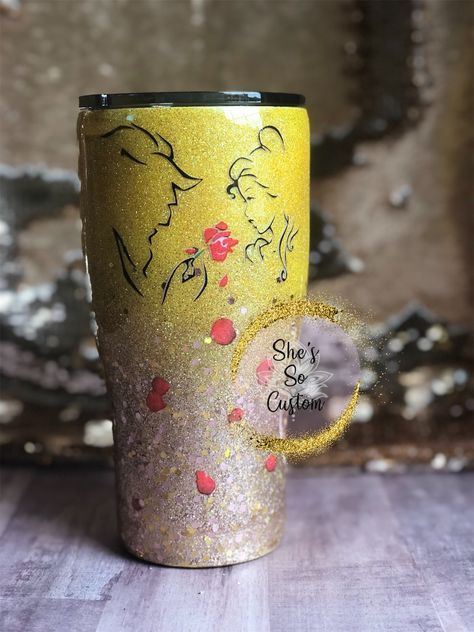 Beauty and The Beast Tumbler, Disney tumbler, custom tumbler, belle tumbler Beauty And The Beast Tumbler, Disney Tumbler, Tumblr Cup, Disney Cups, Glitter Tumbler Cups, Glitter Wine, Custom Tumbler Cups, Painted Cups, Tumbler Cups Diy