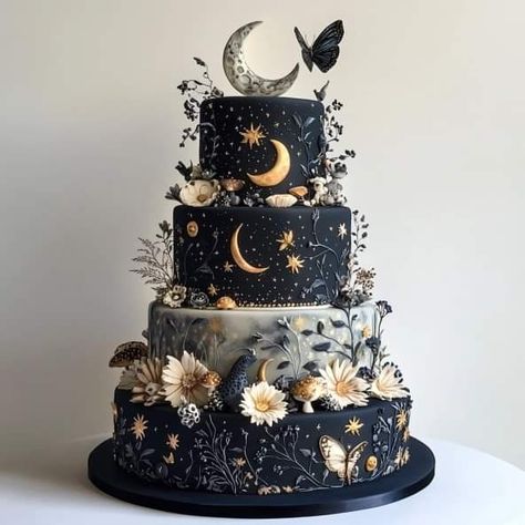 Witchy Wedding Cake, Celestial Wedding Cake, Wedding Cake Forest, Celestial Floral, Witchy Wedding, Extreme Cakes, Sailor Moon Wedding, Hand Fasting, Old Souls