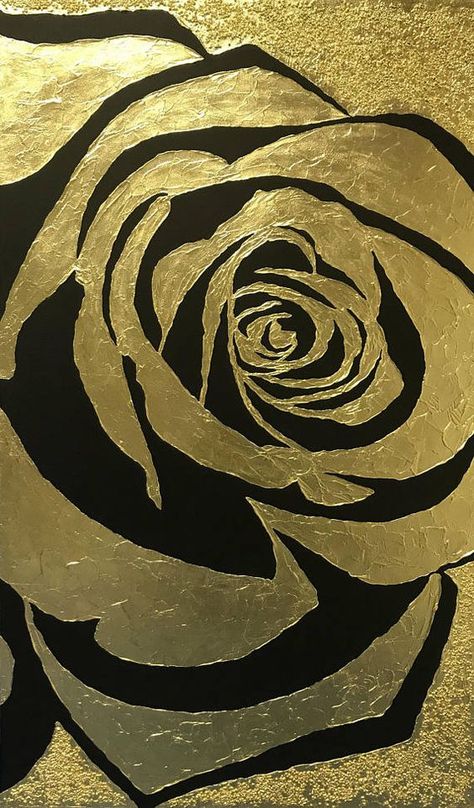 Rose Gold Painting, Abstract Rose, Gold Art Painting, Toile Art, Leaf Painting, Gold Painting, Painting Gold, Gold Leaf Art, Hand Painted Wall Art