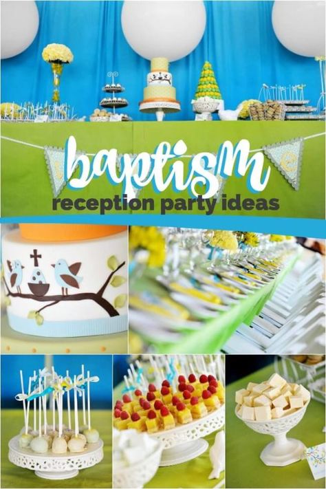 Baptism Reception Ideas, Baptism Party Theme, Baptism Reception, Baptism Party Ideas, Finger Desserts, Baptism Party Favors, Spaceships And Laser Beams, Baptism Ideas, Baby Boy Baptism