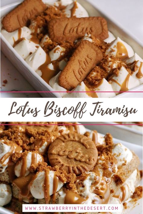 Biscoff Tiramisu Recipes, Lotus Desert, Lotus Biscoff Tiramisu, Lotus Biscoff Dessert, Lotus Dessert, Biscoff Tiramisu, Non Dairy Desserts, Classic Tiramisu, Biscoff Recipes