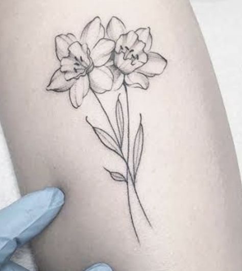 Jonquils Tattoo, Daffodil Doodle, Jonquil Flower Tattoo, Simple Daffodil Tattoo, Jonquil Flower, Daffodil Flower Tattoos, Tattoo Mom, Hannya Mask Tattoo, Daffodil Tattoo