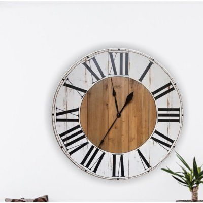 Gracie Oaks Oversized Bryan Farmhouse Wall Clock Size: Extra Large Weathered Oak Stain, Wall Clock Wood, Farmhouse Clocks, Farmhouse Wall Clocks, Farmhouse Wall Clock, Clock Wood, Kelly Clarkson Home, Contemporary Desk, Oversized Wall Clock