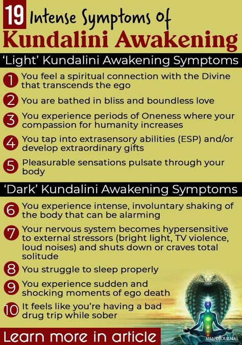 Kundalini awakening is a form of energetic awakening that causes us to transform on all levels. Is it dangerous? Here are 19 symptoms of Kundalini awakening #awakening #spiritual Kundalini Awakening Symptoms, Spiritual Awakening Higher Consciousness, Spiritual Awakening Signs, Kundalini Awakening, Spiritual Knowledge, Become Wealthy, Psychic Development, Energy Healing Spirituality, Healing Spirituality