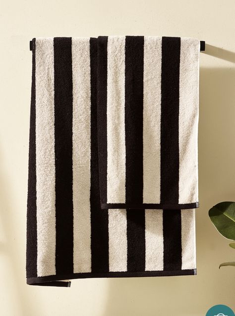 next Blue And Brown Bedroom, Black And White Towels, Stripe Towel, Apartment Accessories, Urban Bohemian, Striped Bath Towels, American Club, White Hand Towels, Black Towels