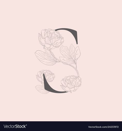 Letter S Floral Design, S Tattoo Letter Initial With Flower, Floral Monogram Letter Initials, Letter S With Flowers, S Tattoo Letter Design, Letter With Flowers, Floral Initial Letter, Blooming Monogram, Letter S Tattoo