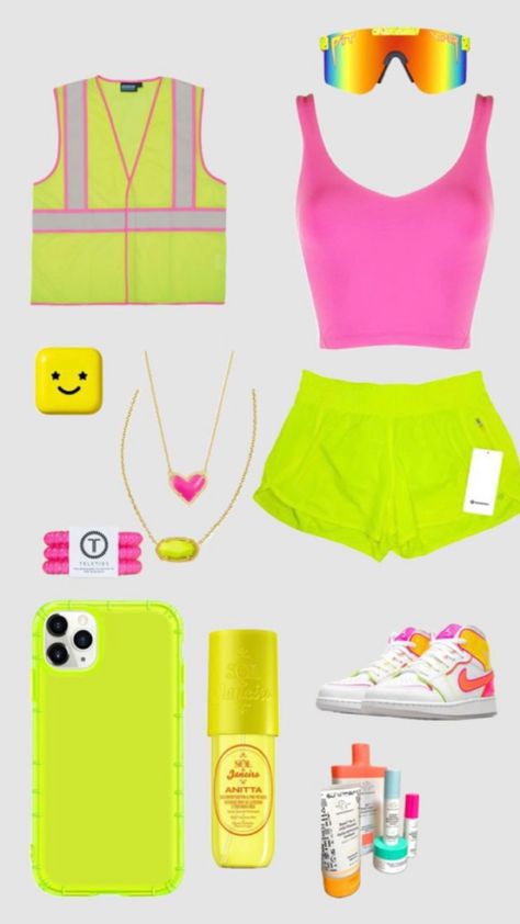 perfect for any neon themed football game this season! #neon #footballgame #neonaesthetic #preppy #outfit #outfitinspo #preppyinspo #beauty #vibes #comfy #thatgirl #spring #summer Football Game Outfit Highschool, Cute Fits For School, Outfits For Highschool, Carnaval Outfit, Lulu Outfits, Preppy Skincare, Spirit Week Outfits, Cute Group Halloween Costumes, Beauty Vibes