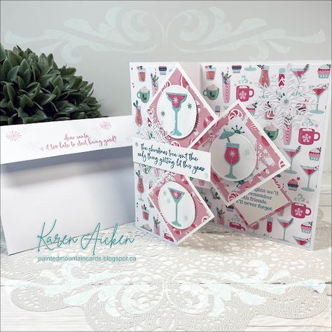 Diamond Pop Up Card, Diamond Fold Card Tutorial, Double Diamond Fold Card, Diamond Easel Card, Diamond Z Fold Card, Happy December, December 1st, Christmas Cocktails, Paper Creations