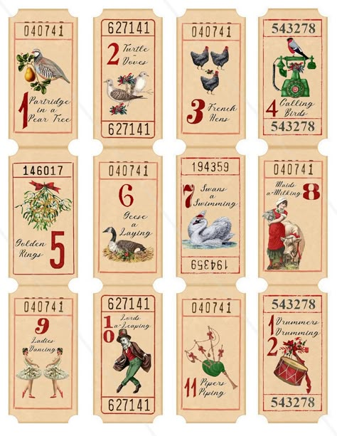 Twelve Days of Christmas Tickets Printable Christmas Admit One - Etsy Tickets Printable, Popular Christmas Songs, 12 Days Of Xmas, Christmas Photo Album, Christmas Stock Photos, Japan Illustration, Tea Party Theme, Christmas Collage, Peanuts Christmas