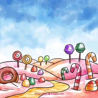 Candy Land Illustration, Candy Painting Ideas, Candy World Drawing, Candyland Painting, Candy Land Painting, Candyland Drawing, Candy Land Drawing, Candy Land Background, Candy Landscape