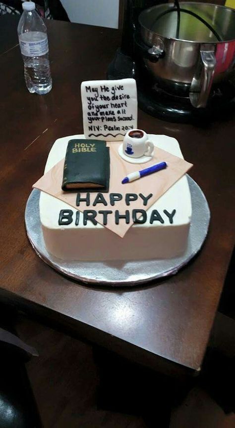 Christian Birthday Cake, Bible Cake Ideas, Bible Birthday Cake, Happy Birthday Pastor, Cake Collage, 50th Birthday Cakes For Men, Spiritual Birthday, Christian Cakes, Beach Birthday Cake