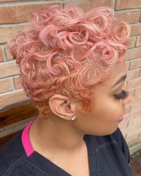 Rose Gold Short Hair, Pink Hair Highlights, Rose Pink Hair, Pastel Rainbow Hair, Finger Waves Short Hair, Waves Haircut, Braids With Shaved Sides, Gold Hair Colors, Tapered Natural Hair