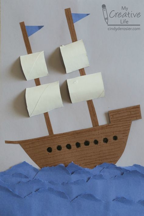 After talking about the many risks and challenges of sailing a small ship across the ocean during the 1500's in search of new lands and tra... Thanksgiving Activities Preschool, Easter Crafts For Toddlers, Boat Crafts, Construction Paper Crafts, Ship Craft, Christmas Crafts For Toddlers, Thanksgiving Preschool, Christmas Crafts For Adults, Preschool Literacy