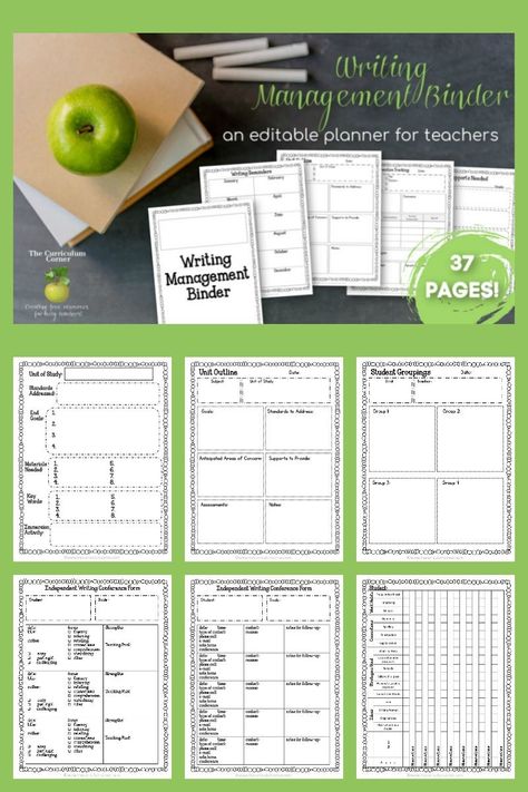 FREE Editable Writing Workshop Management Binder - Includes Writing Workshop Conference Forms   | Use this editable writing management binder to plan and organize your writing workshop. Kdp Ideas, Teacher Planning Binder, Free Teacher Binder, Guided Reading Binder, Student Data Binders, Data Folders, Student Data Tracking, School Planning, Data Binders