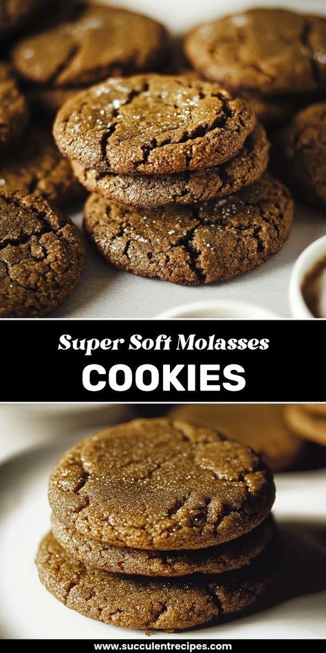 Bake up these Super Soft Molasses Cookies for a taste of nostalgia! With warm spices and rich molasses, these cookies are irresistibly soft, chewy, and perfect for any holiday gathering. Super Soft Molasses Cookies, Molasses Cookies With Icing, Molasses Cookies Soft Easy Recipes, Easy Molasses Cookies, How To Make Molasses, Cookies Molasses, Molasses Crinkle Cookies, Old Fashioned Molasses Cookies, Soft Molasses Cookies