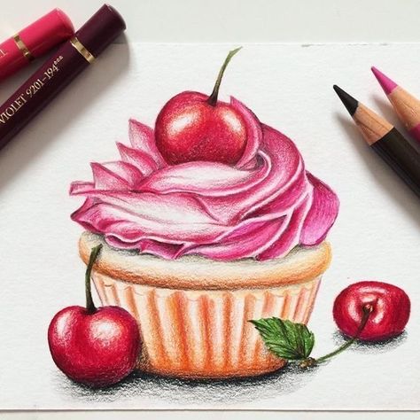 Muffin Illustration, Portrait Au Crayon, Captain Obvious, Cupcake Illustration, Cupcake Drawing, Prismacolor Art, Pencil Drawing Tutorials, Colored Pencil Artwork, Drawing Tattoo