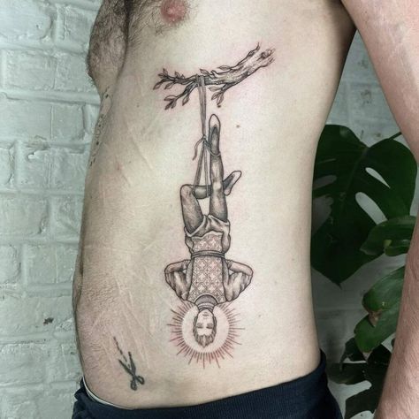 The Hanged Man of Tarot Tattoo Tarot Card Tattoo Ideas, Tarot Card Tattoos, List Of Tarot Cards, Card Tattoo Ideas, Card Tattoos, Strength Tarot, Tarot Card Tattoo, The Magician Tarot, Tarot Tattoo