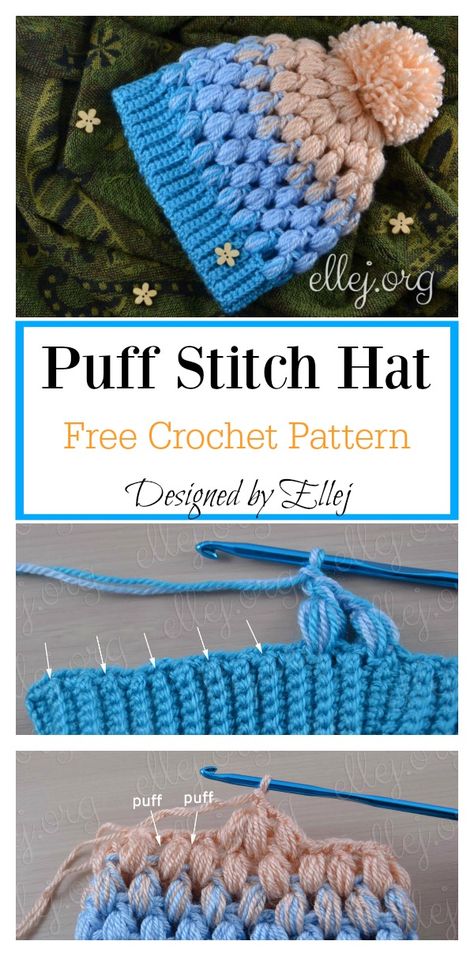 Baby Puff Stitch Hat Free Crochet Pattern Crochet Hat Puff Stitch, Puff Stitch Hat Crochet Pattern, Puff Stitch Crochet Beanie, Puff Stitch Beanie Free Pattern, Crochet Puff Stitch Hat Free Pattern, Free Kids Crochet Hat Patterns, Crochet Beanies For Kids, Puff Stitch Crochet Scarf, Crochet Hat Pattern Free Kids