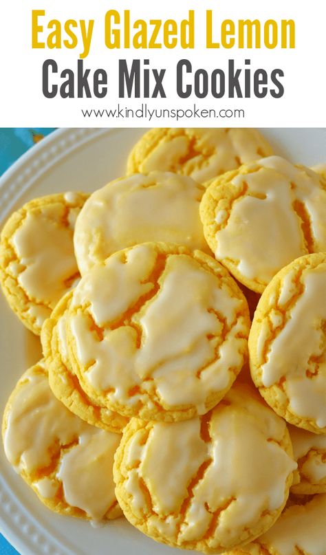 Easy Glazed Lemon Cake Mix Cookies are soft, chewy, and bursting with a delicious fresh lemon flavor. Made with just 5 ingredients! Lemon Cake Mix Cookies With Cool Whip, Lemon Cookies From Cake Mix Recipes, Lemon Cake Mix Cookies Recipes, Cake Mix Cookies Lemon, 2 Ingredient Cake Mix Cookies, Cookie Recipe With Cake Mix Easy, Almond Cake Mix Cookies, Iced Lemon Cookies, Lemon Cookies With Glaze