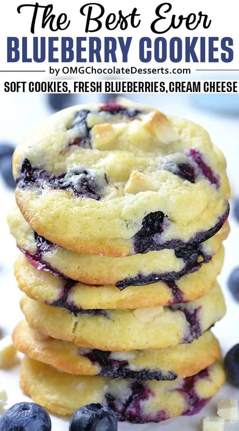 The best blueberry cookie recipe! These Blueberry Cheesecake Cookies are soft, fluffy, almost cake-like, bursting with fresh blueberries. Blueberry Cookies Recipes, Desserts Aesthetic, Blueberry Desserts Recipes, Desserts Summer, Dessert Oreo, Blueberry Cookies, Blueberry Desserts, Lost 100 Pounds, Quit Drinking