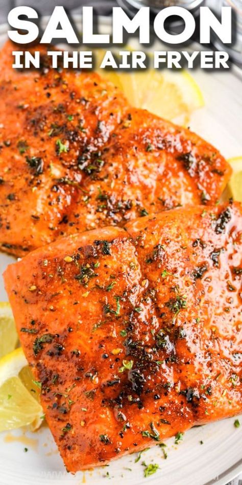 Crispy Salmon Air Fryer Recipes, Easy Air Fryer Salmon, Salmon In The Air Fryer, Fried Salmon Recipes, Salmon In Air Fryer, Air Fryer Recipes Salmon, Seasoned Salmon, Salmon Fillet Recipes, Air Fryer Fish Recipes