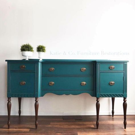 Buffets — KATIE + COMPANY Teal Painted Furniture, Diy Bathroom Design, White Furniture Living Room, Painted Bedroom Furniture, Furniture Renovation, Interior Design Diy, Refurbished Furniture, Cheap Furniture, Furniture Restoration