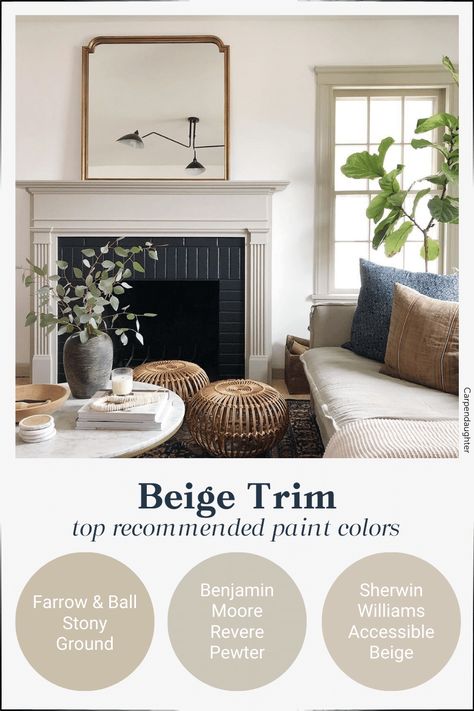 Color Trim Ideas, Contrast Trim With Dark Floors, Trim Thats Not White, Contrast Window Trim, Painting Trim Darker Than Walls, Different Color Trim In House, White Wall Cream Trim, Cream Trim Gray Walls, Contrast Trim Interior Colors