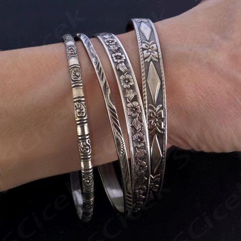 Engraved Bangle Bracelet, Engraved Bangle, Sterling Silver Cross Necklace, Sterling Silver Bangle Bracelets, Jewelry Bracelets Silver, Silver Jewelry Earrings, Funky Jewelry, Jewelry Lookbook, Silver Jewelry Rings