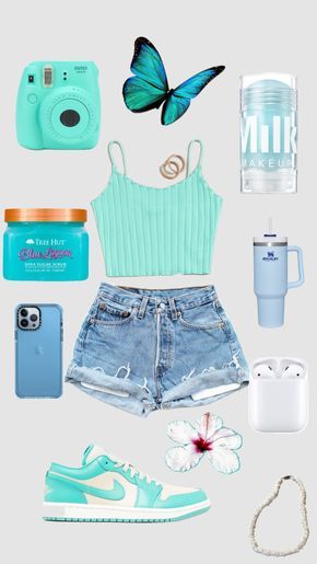 #teal real outfit and teal items Teal Outfit Ideas, Simple Cute Outfits For School, Teal Clothes, Chav Outfits, Beach Girl Outfits, Cute Highschool Outfits, Teal Outfits, Casual Preppy Outfits, Cute Lazy Day Outfits