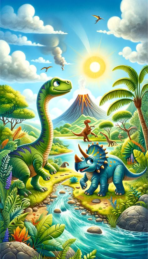 Wallpapers Dinosaur, Dino Background, Cute Dinosaur Wallpaper, Dinosaurs Cartoon, School Wall Art Ideas, Drawing Themes, Giant Dinosaur, Viking Village, Fun Facts For Kids