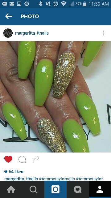 Nail Green And Gold Nails, Tammy Taylor Nails, Tammy Taylor, Edge Nails, Glamour Nails, March 17th, Nails Desing, Coffin Nails Designs, Makeup Fashion