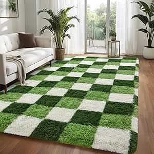 Checkerboard Rug, Fluffy Carpet, Fuzzy Rug, Green Checkered, Kids Nursery, Plush Rug, Checkerboard Pattern, Decor Essentials, Rug For Living Room