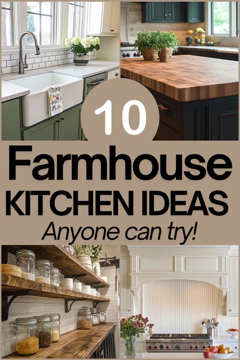 Create a cozy, rustic kitchen with these farmhouse kitchen ideas! From open shelving to barn doors, discover how to bring farmhouse charm to your home. Read the full article for inspiration! #FarmhouseKitchen #KitchenDesign #RusticDecor #HomeDecorIdeas #DIYHome Farm Kitchen Aesthetic, Kitchen Ideas For Small Spaces Farmhouse, Open Cabinets In Kitchen Farmhouse Style, Rustic Farmhouse Kitchen Shelves, One Wall Kitchen With Window, Simple Farmhouse Kitchen Decor, Rustic White Farmhouse Kitchen, Best Small Kitchen Design, Kitchen Images Pictures